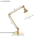 Adjustable Arm Industrial Table Lamp With Clear Glass Shade - Black/Brass Finish