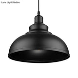 Adjustable Cord Pendant With Metal Dome Shade In Retro Black/Gray - 12’/14’/16’ W