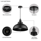 Adjustable Cord Pendant With Metal Dome Shade In Retro Black/Gray - 12’/14’/16’ W