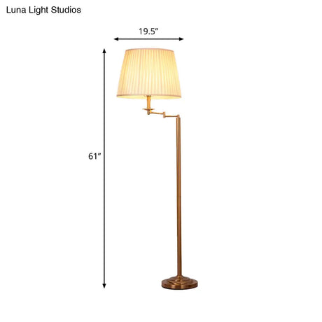 Adjustable Floor Lamp With Brass Finish & Plated Fabric Drum Shade