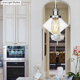 Adjustable Height Industrial Pendant Light With Diamond Glass Shade - Black/Bronze/Brass Finish