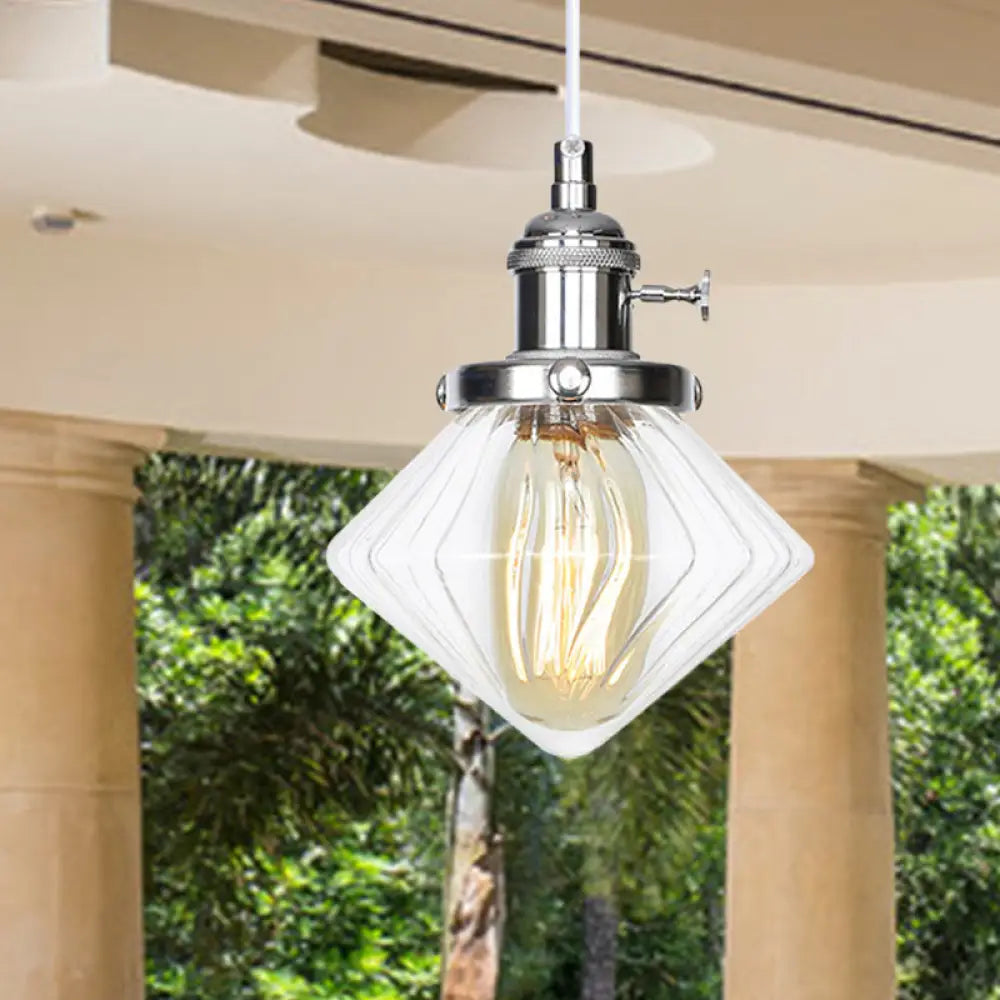 Adjustable Height Industrial Pendant Light With Diamond Glass Shade - Black/Bronze/Brass Finish