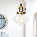 Adjustable Height Industrial Pendant Light With Diamond Glass Shade - Black/Bronze/Brass Finish