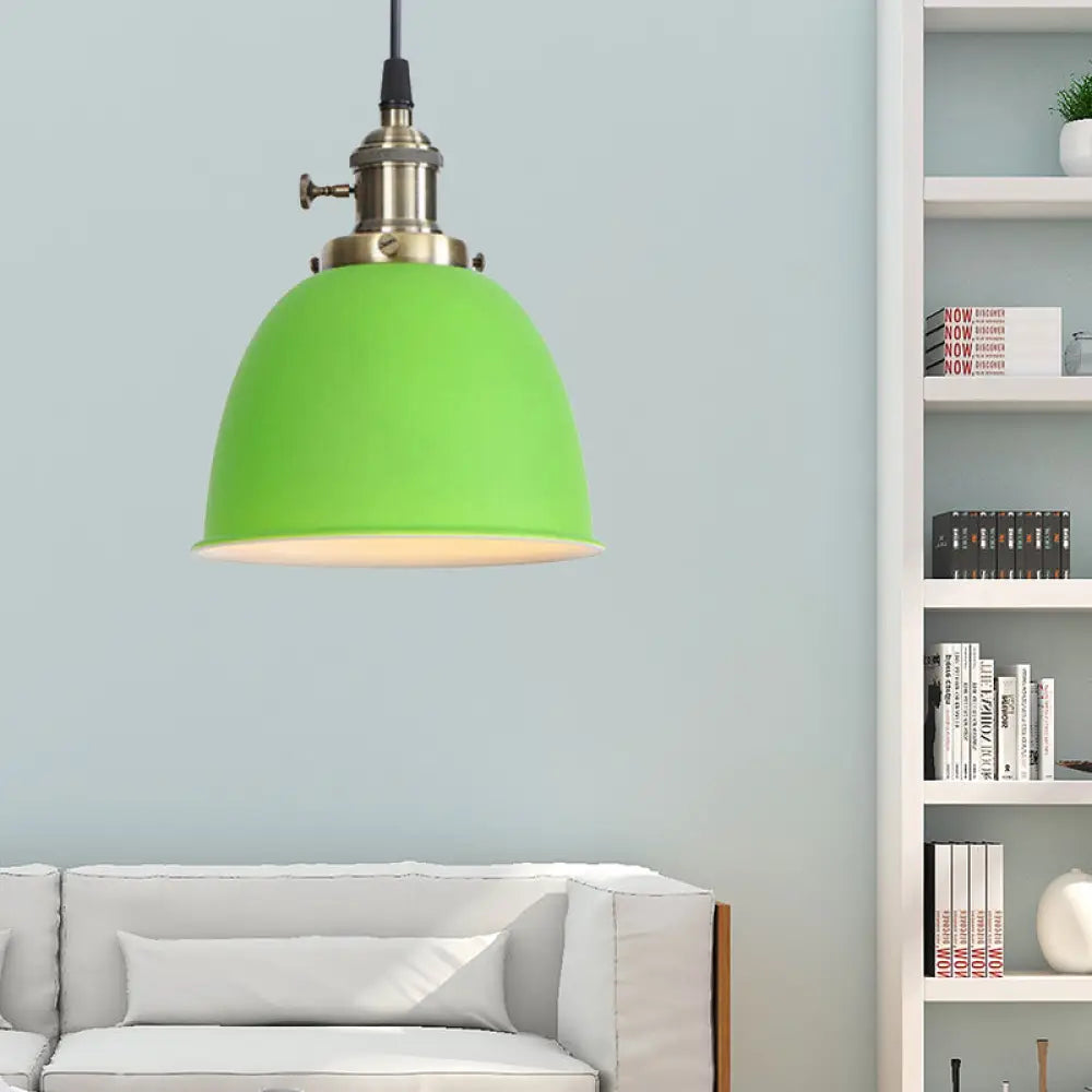 Adjustable Industrial Dome Pendant Lamp In Black/White/Red - Metal And Hanging Ceiling Lighting