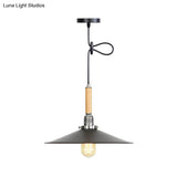 Adjustable Metallic Saucer Pendant Light For Kitchen - Industrial Ceiling Hanging With 1 Bulb