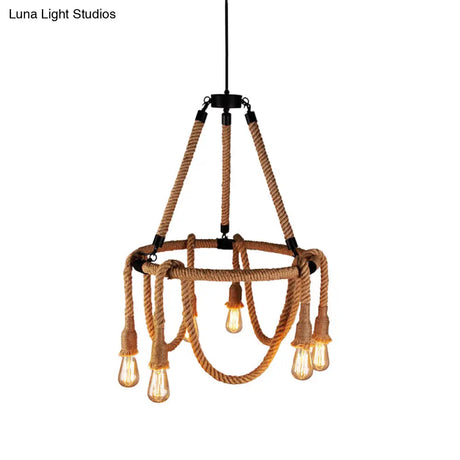 Adjustable Rope Chandelier Pendant Light - Farmhouse Multi Bar Ceiling Fixture In Beige