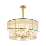 Contemporary Crystal Block Chandelier Light - Height Adjustable 6/8 Lights Gold Finish
