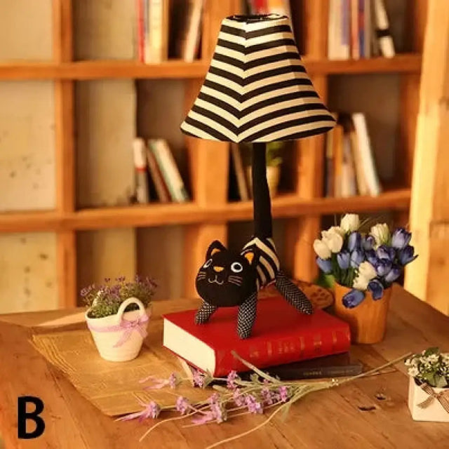 Adorable Fabric Animal Desk Light For Childrens Bedrooms - Single Table With Tapered Shade Black