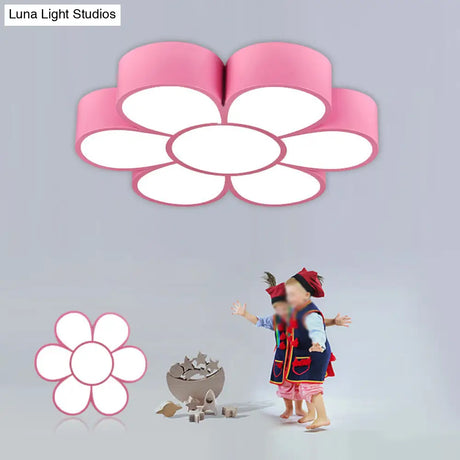 Adorable Girls Bedroom Led Ceiling Light With Cartoon Flush Mount Lamp And Flower Acrylic Shade