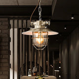 Aged Silver 1-Head Industrial Wire Cage Hanging Lamp Kit With Clear Glass Shade