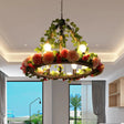 Aldhanab - Metal 6 Lights Exposed Bulb Chandelier Lamp Loft Style Black Pendant Light With Ring And