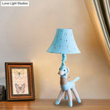 Alpaca Night Light Desk Lamp In Fabric With Bell Shade - Grey/Blue Cartoon Design For Living Room