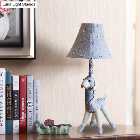Alpaca Night Light Desk Lamp In Fabric With Bell Shade - Grey/Blue Cartoon Design For Living Room