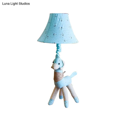 Alpaca Night Light Desk Lamp In Fabric With Bell Shade - Grey/Blue Cartoon Design For Living Room