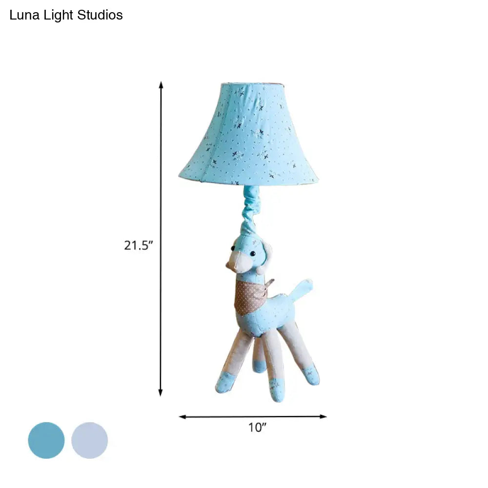 Alpaca Night Light Desk Lamp In Fabric With Bell Shade - Grey/Blue Cartoon Design For Living Room
