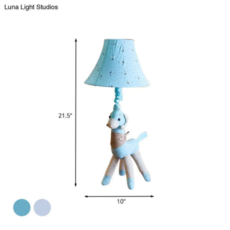 Alpaca Night Light Desk Lamp In Fabric With Bell Shade - Grey/Blue Cartoon Design For Living Room