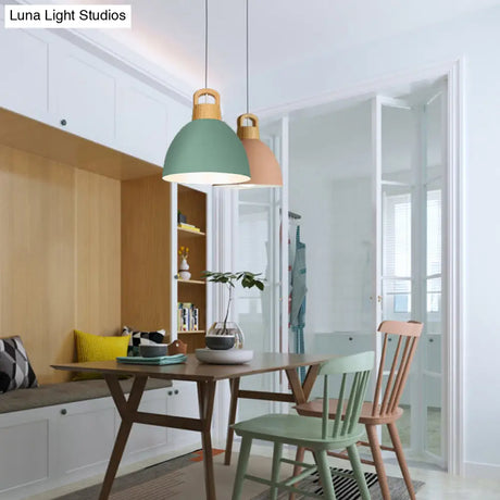 Aluminum Dome Pendant Macaron Hanging Lamp For Kitchen Corridor - 1 Bulb Lighting Solution