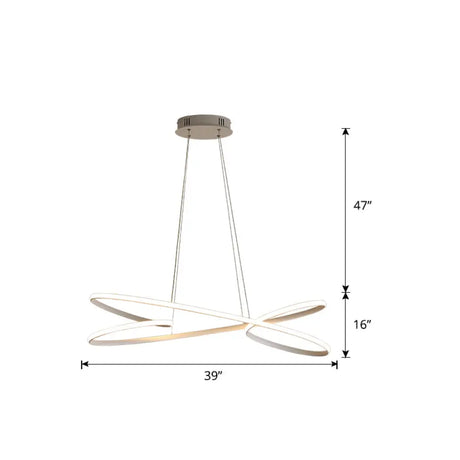 Aluminum Twist Led Pendant Chandelier: Artistic Hanging Lamp For Dining Table White / 39.5’