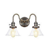 Amber/Clear Glass Wall Light With Undulated Arm In Bronze - Factory 2 Bulbs Living Room Mounted