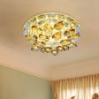 Amber Crystal Flush Mount Lamp - Teardrop Led Ceiling Fixture In Warm/White Light With Prism Column