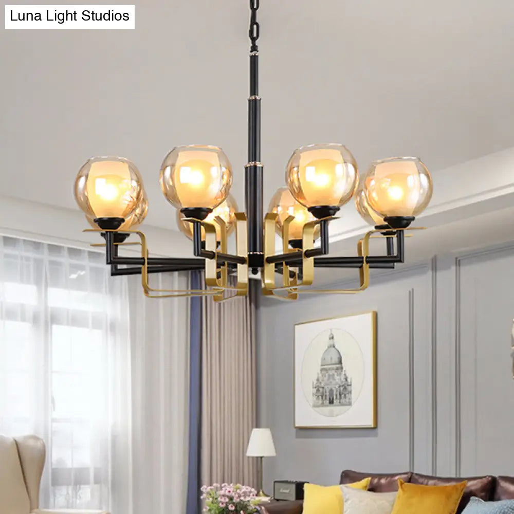Amber Glass Pendant Chandelier - Traditional Black Bubble Multiple Lighting Positions Bedroom