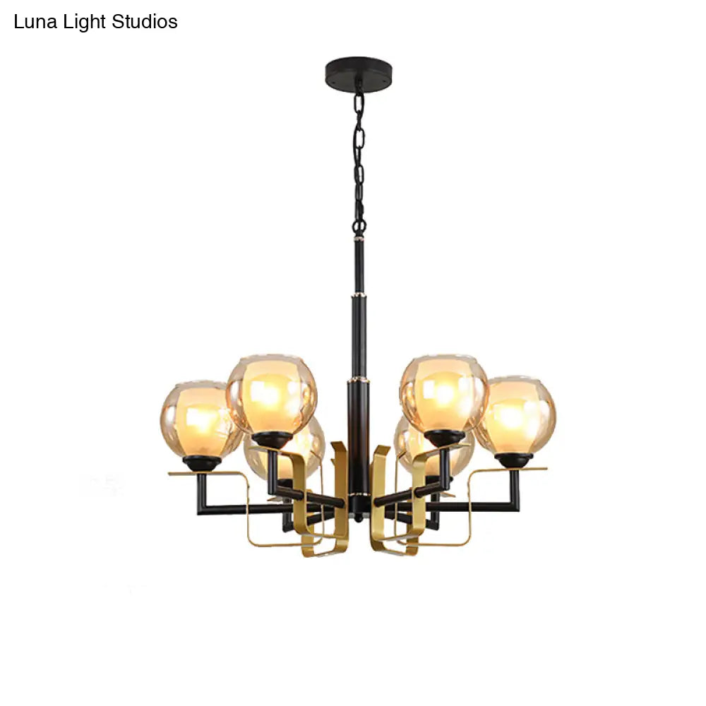Amber Glass Pendant Chandelier - Traditional Black Bubble Multiple Lighting Positions Bedroom