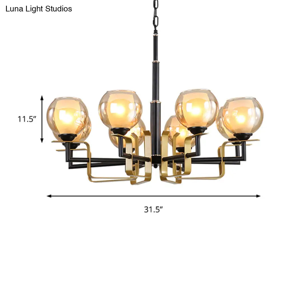 Amber Glass Pendant Chandelier - Traditional Black Bubble Multiple Lighting Positions Bedroom