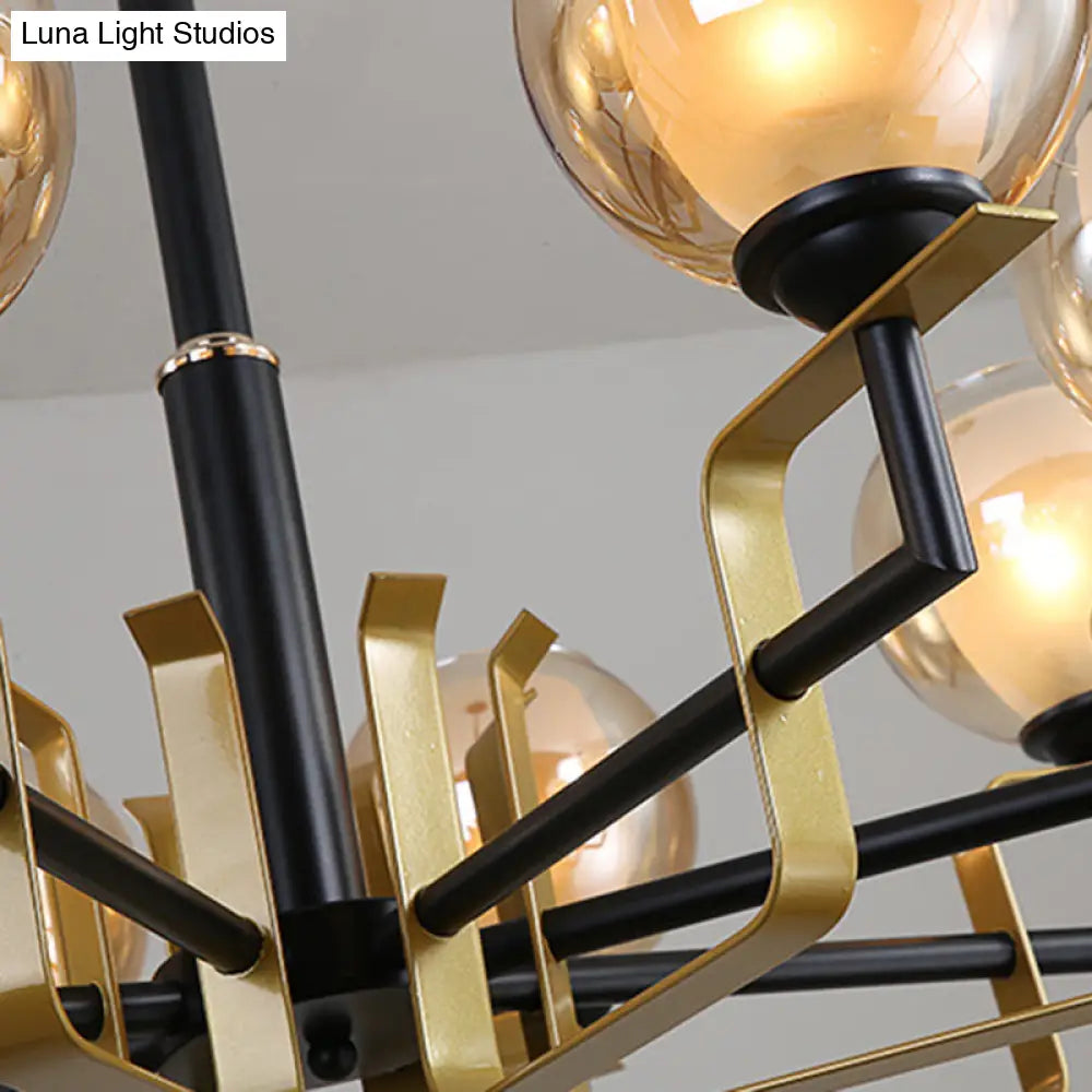 Amber Glass Pendant Chandelier - Traditional Black Bubble Multiple Lighting Positions Bedroom