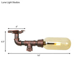 Amber Glass Semi Flush Oval Shade Light Fixture In Weathered Copper With Industrial Pipe Design For