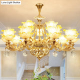 Amber Textured Glass Modernism Pendant Light Fixture - Petal Living Room Chandelier In Gold