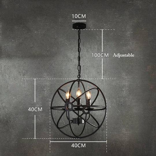 American Chandelier Industry Wind Led Lamps D-3 Heads Black-40Cm / No Light Source Pendant