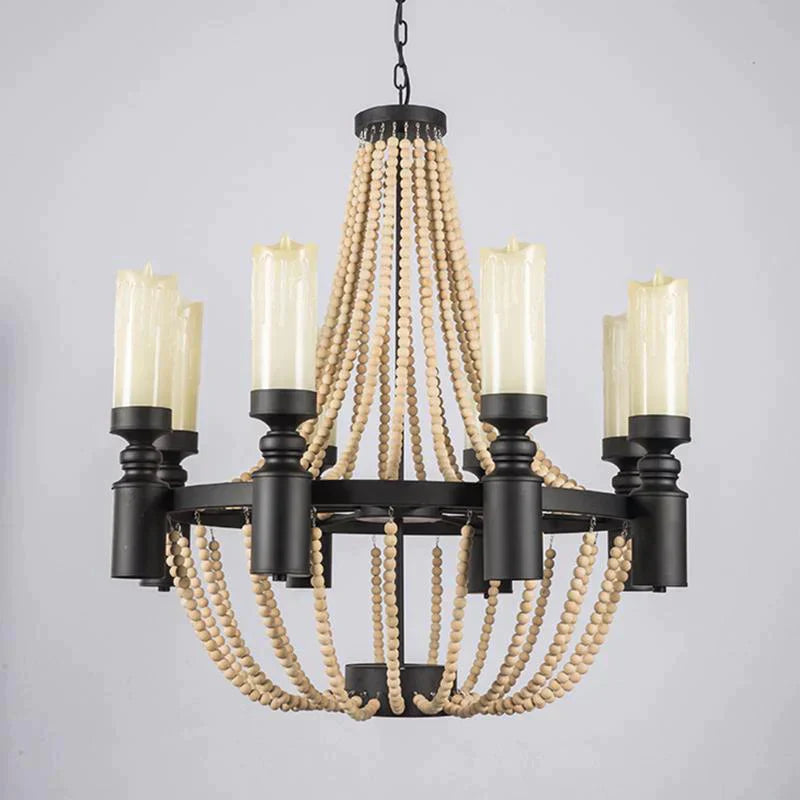 American Country Loft Vintage Big Wooden Beads Hang Pendant Lamp E27 E14 Led Lights Modern For