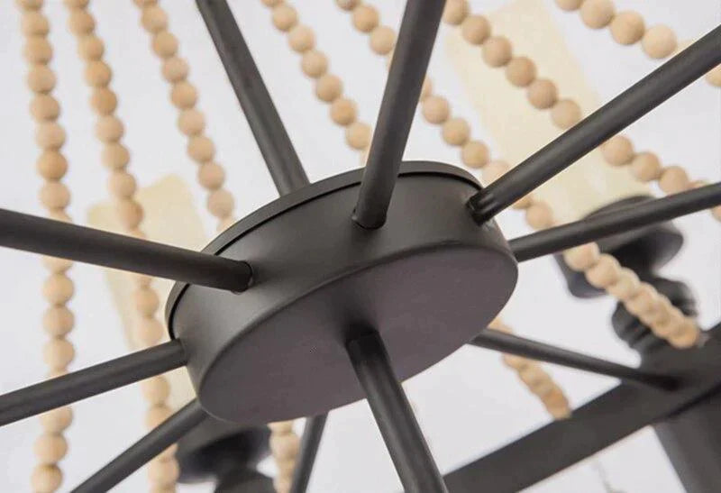 American Country Loft Vintage Big Wooden Beads Hang Pendant Lamp E27 E14 Led Lights Modern For