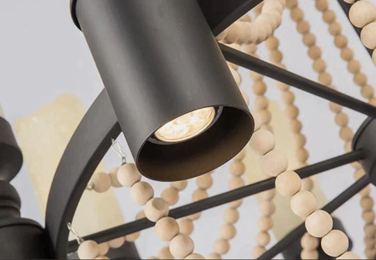 American Country Loft Vintage Big Wooden Beads Hang Pendant Lamp E27 E14 Led Lights Modern For