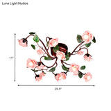 American Garden Metal Semi Flush Mount With 12 Led Lights In Dark Brown For Rose Bedroom Ceiling