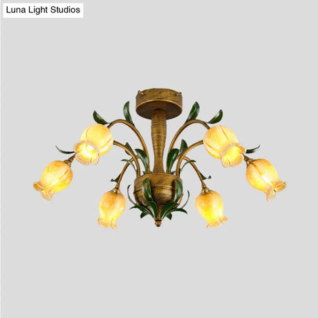 American Garden Metal Tulip Led Semi Flush Ceiling Light Fixture With Brass Finish - Ideal For