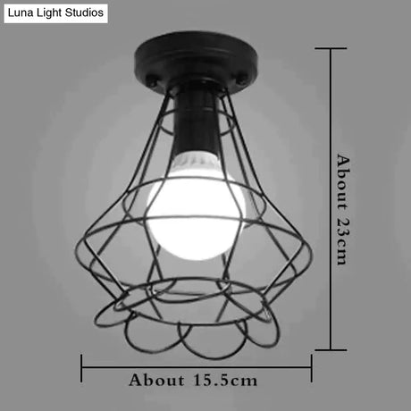 American Vintage Loft Led Ceiling Light Lamp Iron Cage Pyramid Corridor Entrance Balcony Bar Counter