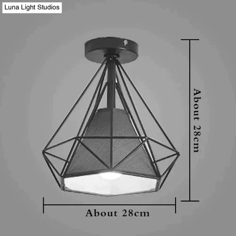 American Vintage Loft Led Ceiling Light Lamp Iron Cage Pyramid Corridor Entrance Balcony Bar Counter