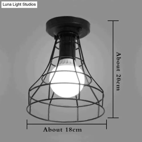 American Vintage Loft Led Ceiling Light Lamp Iron Cage Pyramid Corridor Entrance Balcony Bar Counter