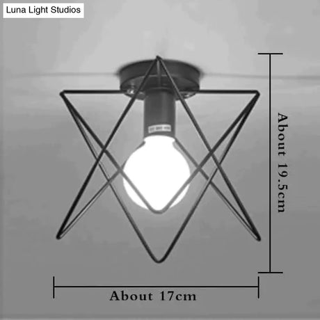 American Vintage Loft Led Ceiling Light Lamp Iron Cage Pyramid Corridor Entrance Balcony Bar Counter