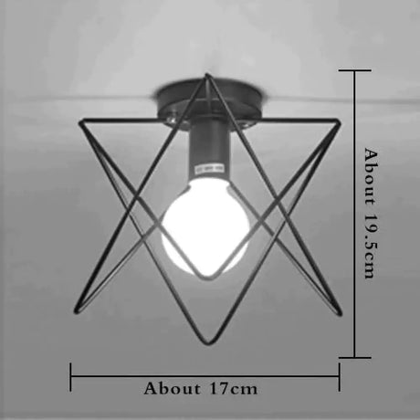 American Vintage Loft Led Ceiling Light Lamp Iron Cage Pyramid Corridor Entrance Balcony Bar