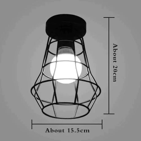 American Vintage Loft Led Ceiling Light Lamp Iron Cage Pyramid Corridor Entrance Balcony Bar