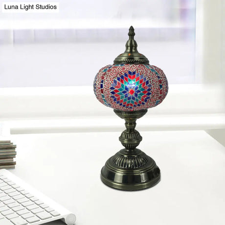 Angela - Vintage 1 Head Bedroom Table Lamp Bronze Task Lighting With Spherical Red/Blue/Multi-Color