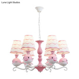 Animal Fabric Hanging Chandelier: Designer Tapered Shade Ceiling Lamp With 6 Lights For Bedroom