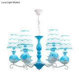 Animal Fabric Hanging Chandelier: Designer Tapered Shade Ceiling Lamp With 6 Lights For Bedroom