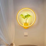 Antique Black/Grey/White Metal Sconce Light For Bedroom Wall Mount - Circular Design With Plant Cup