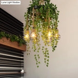 Antique Black Metal Chandelier Lamp With 6 Led Bulbs Exposed Design & Plant Decor