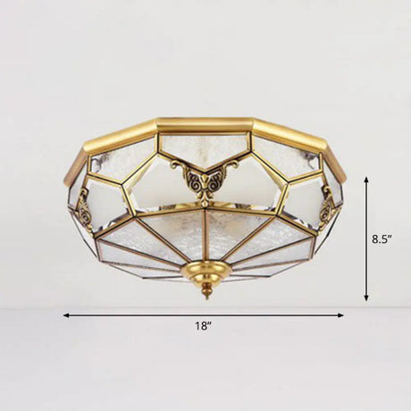 Antique Brass Dining Room Ceiling Lamp With Polygon Semi - Opaque Flush Mount Shade 4 /