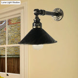 Antique Brass Wall Mounted Sconce Vintage Lamp For Restaurants - Metal Cone Shade 1-Bulb Lighting