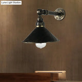 Antique Brass Wall Mounted Sconce Vintage Lamp For Restaurants - Metal Cone Shade 1-Bulb Lighting